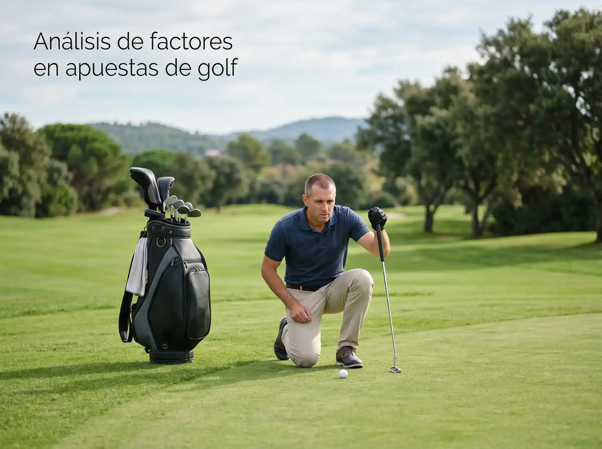 Golfista profesional analizando el campo antes del golpe