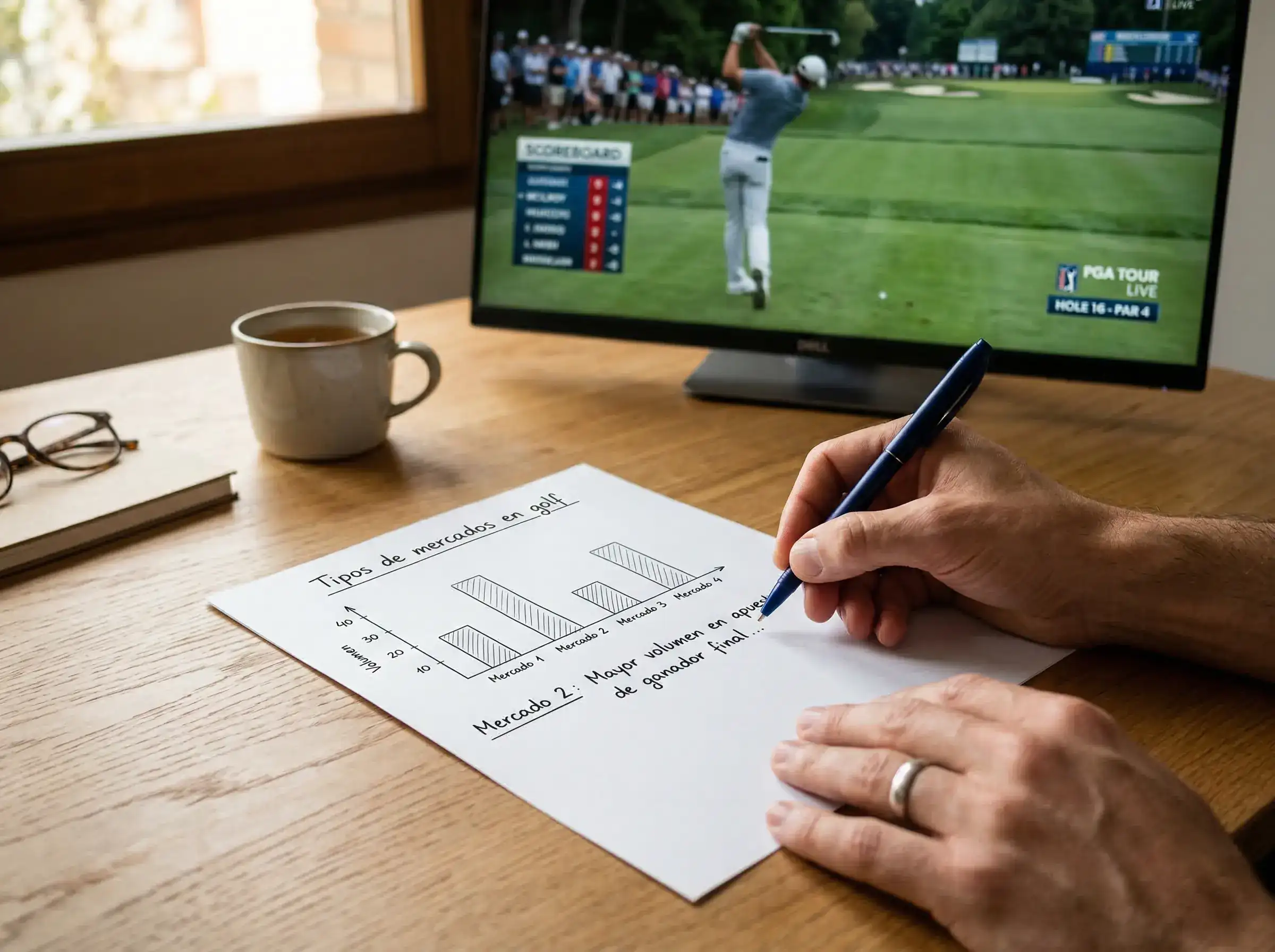Diferentes tipos de mercados de apuestas de golf mostrados en pantalla